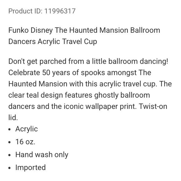 FUNKO DISNEY THE HAUNTED MANSION Ballroom Dancers ACRYLIC TRAVEL CUP with STRAW! - Picture 3 of 3